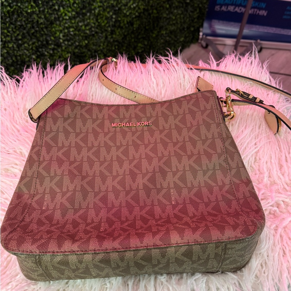 Michael Kors Monogram Pink and Tan Shoulder Bag